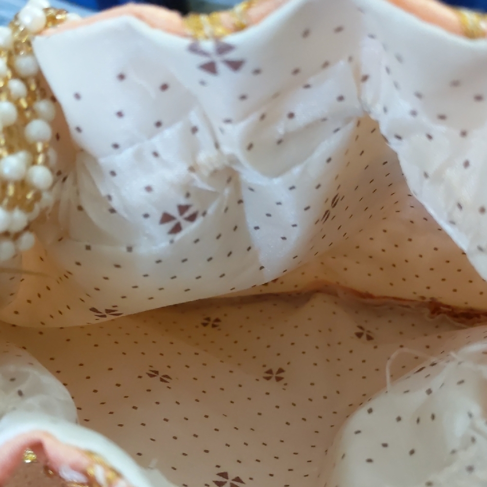 Set Of 2 Embroidered Embellished Pearls Drawstring bag Romantic fairy Red Peach - Picture 5 of 9